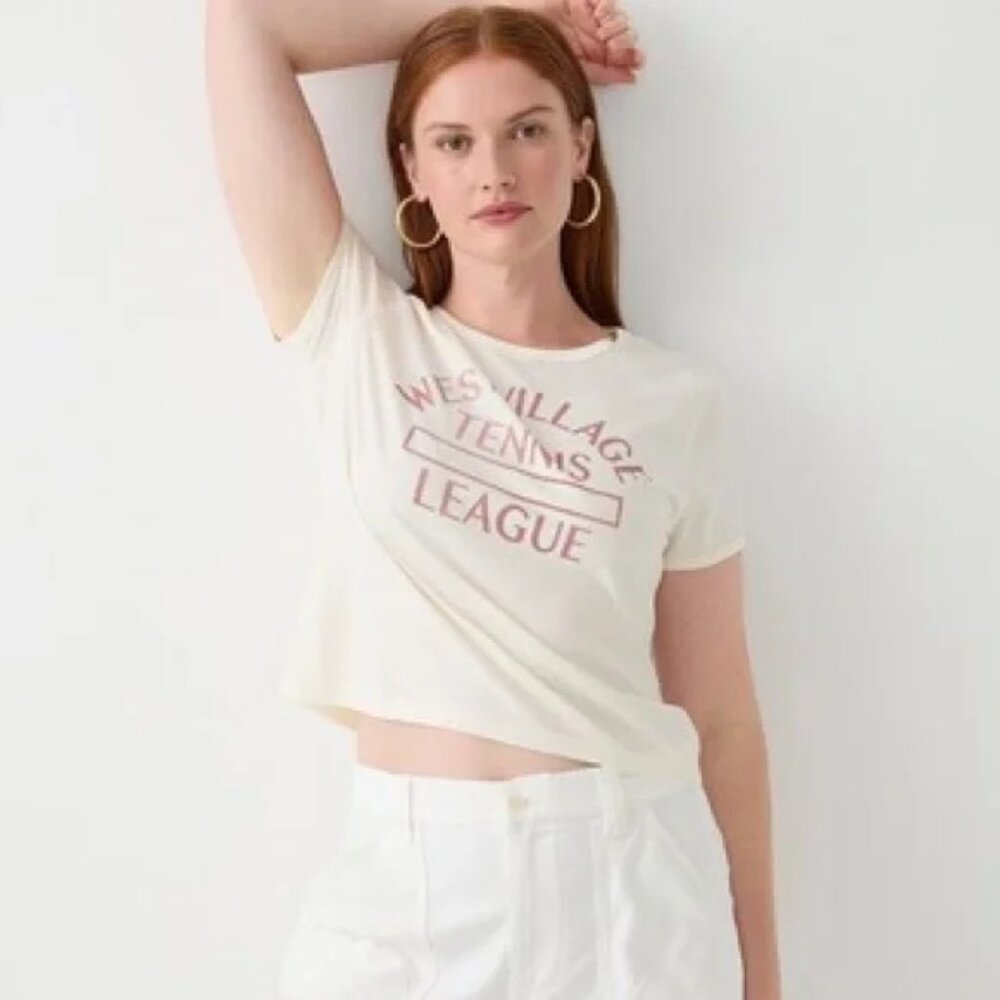 NWT J. Crew Broken-In Jersey West Side Tennis League Cropped T-Shirt Size XXS